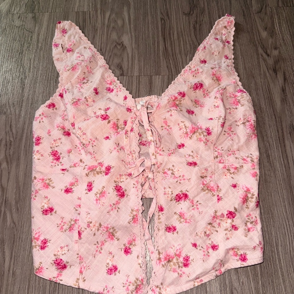 Pink Rose Light Pink Floral Lace-Trim Tank